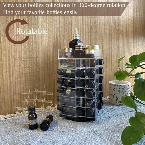 Miniatura 4 de Estante de almacenamiento de aceite esencial, organizador de torre giratorio, soporte de exhibición acrílico transparente para 64 botellas, 0.2 fl