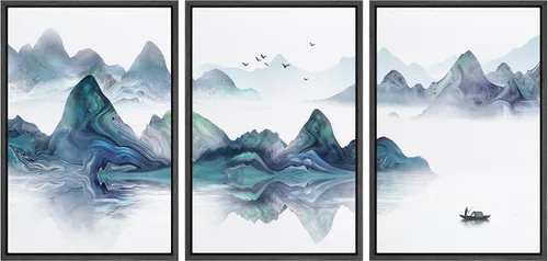 Miniatura 113 de NWT Lienzo enmarcado para pared, juego de arte en acuarela pastel, bosque de montaña oscura, naturaleza silvestre, ilustraciones de arte moderno