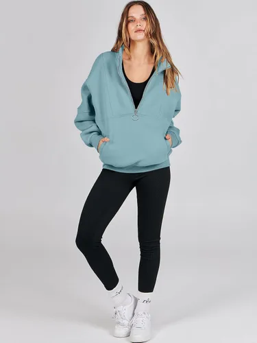 Miniatura 5 de ANRABESS Sudaderas de forro polar con media cremallera para mujer, de gran tamaño, con cremallera de un cuarto, ropa de moda para otoño de 2024