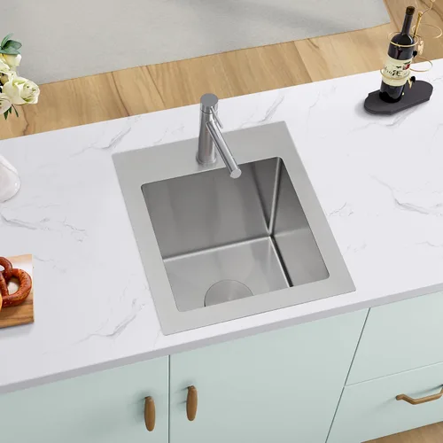 Miniatura 2 de MILOSEN Fregadero de barra de 15 x 17 pulgadas, fregadero de acero inoxidable T304, fregaderos de cocina pequeños con accesorios personalizados