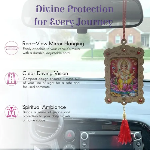 Miniatura 2 de LOVENSPIRE Adorno colgante hindú para automóvil, marco de fotos, espejo retrovisor, accesorios de decoración interior para salpicadero, Ganesha