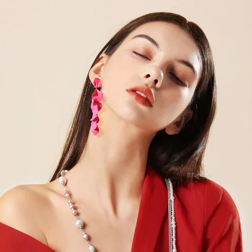 Miniatura 2 de Dangle Acrylic Petal Earrings - Long Drop Rose Flower Earrings for Women and Girls