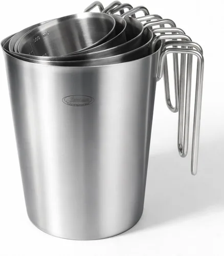 Miniatura 14 de Newness Juego de 2 tazas medidoras de acero inoxidable (3 marcas, incluye escala de taza/ml/onza) (2 y 3 tazas) taza medidora de metal con asa