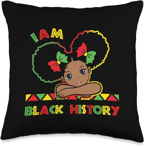 I am Black History Little Girl Afro Love African Camisa para niños y niñas, almohada negra del mes de la historia, 16 x 16 pulgadas, multicolor