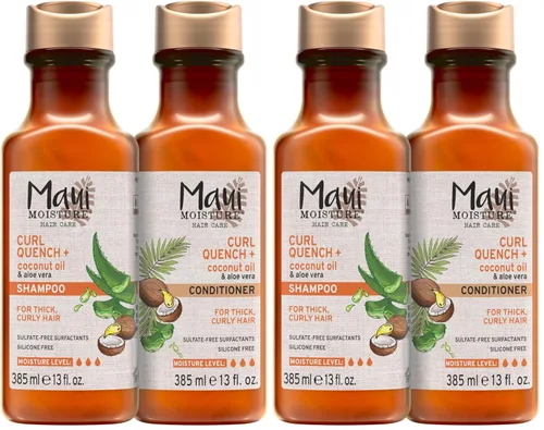 Miniatura 16 de Maui Moisture Curl Quench + Champú de aceite de coco + acondicionador para hidratar y desenredar el cabello rizado apretado, champú suavizante