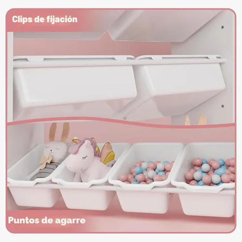 Miniatura 5 de Xilingol Organizador de almacenamiento de juguetes para niños con 8 contenedores de juguetes removibles, organizadores de juguetes de 4 niveles
