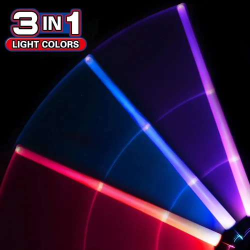Miniatura 3 de Paquete de 2 espadas iluminadas con sonidos FX (sensible al movimiento) y mango retráctil, espada dual 2 en 1, 3 colores, espada de duelo LED que
