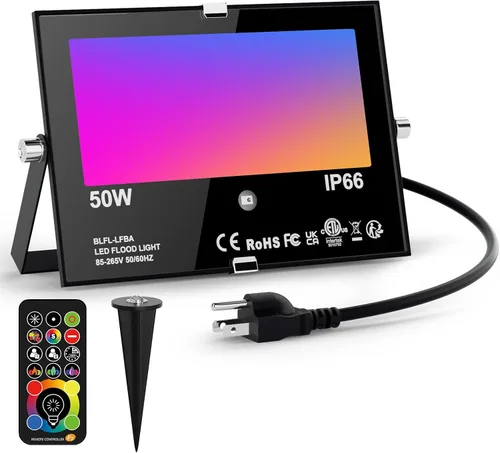 Luz de Inundación LED para Exteriores RGB que Cambia de Color Equivalente a 500W 2700k Blanco Cálido 5000LM Reflector (Control Remoto, 120 Colores