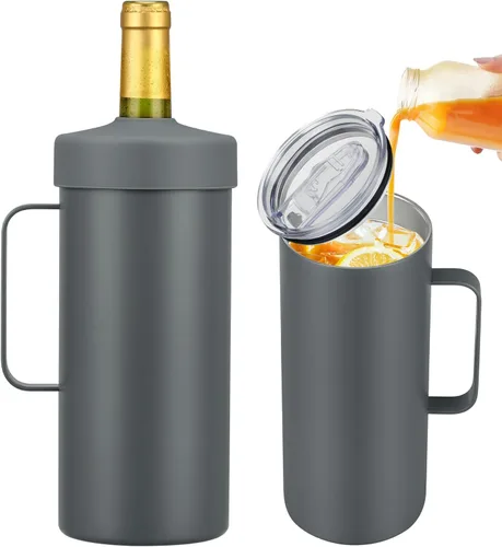 Enfriador de vino 2 en 1, botella individual y vaso de viaje, enfriador de botella de vino de acero inoxidable de 42 onzas sin hielo, taza aislada