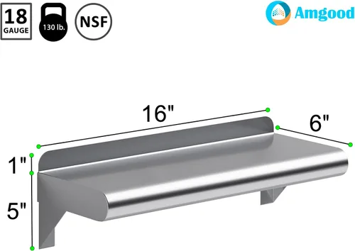 Miniatura 3 de AmGood Estante de pared de acero inoxidable de 6 x 16 pulgadas Estantería de metal Garaje, lavandería, almacenamiento, cuarto de servicios