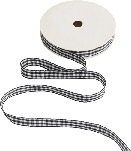 Cinta de cuadros midi de 3/8 pulgadas, color blanco y negro, 50 yardas continuas, borde tejido de poliéster, a cuadros para manualidades, envoltura