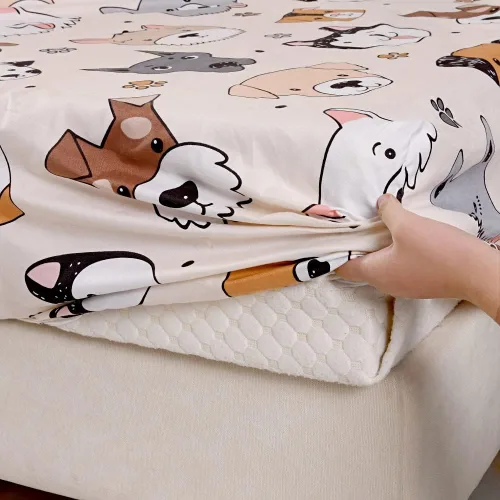 Miniatura 5 de Juego de 2 sábanas bajeras y fundas de almohada suaves para cama con bonitos patrones de cachorros, sábanas estampadas con patrón de perritos para 2