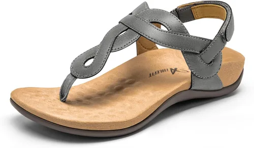 Miniatura 9 de Athlefit - Sandalias ortopédicas con soporte de arco para mujer, cómodas, con correa en T, sandalias casuales planas con soporte ortopédico