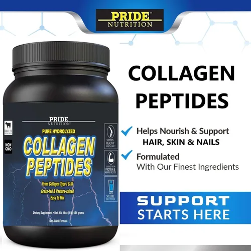Miniatura 4 de Pride Nutrition Polvo de péptidos de colágeno hidrolizado de origen natural, soporte saludable para el cabello, la piel y las uñas, suplementos