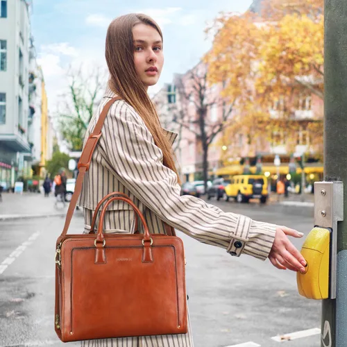 Miniatura 3 de Banuce Maletín de cuero italiano de grano completo genuino vintage para mujeres 14 pulgadas portátil bolsa de trabajo elegante de negocios marrón