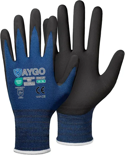 Miniatura 51 de KAYGO Guantes de Trabajo de Seguridad con Revestimiento de Nitrilo MicroFoam, 3 Pares KG18NB, Guante de Punto Sin Costuras de Nylon con Dedos Gris