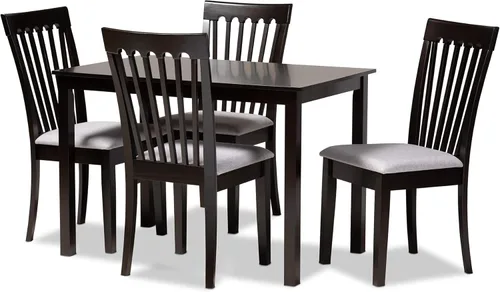 Miniatura 16 de Baxton Studio Silla de comedor Minette - Tapizado de tela gris, juego de madera con acabado marrón nogal Gris/marrón nogal