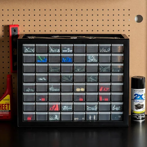 Miniatura 2 de IRIS USA Cajones Organizadores de Cuentas, 64 Cajones, Tornillo Herramienta Electrónica Hardware Tuercas y Pernos Gabinete de Almacenamiento de Negro