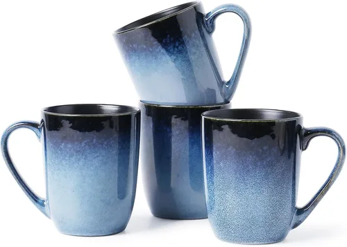 Miniatura 13 de MONITO Juego de 6 tazas de café de 14 onzas, modernas tazas de café de cerámica grandes con asa para té/latte/leche/cacao, divertidas tazas de té