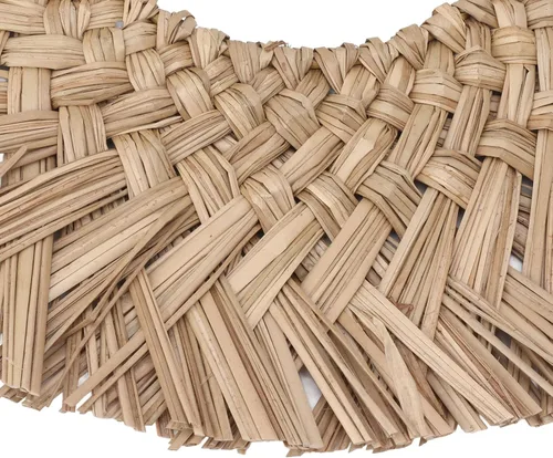Miniatura 8 de Pssopp Espejo de pared de tejido de paja, espejo de decoración de pared, imágenes HD, hermoso retro, fácil de colgar, decorativo para baño (natural)