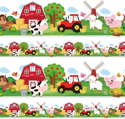 JarThenaAMCS Tablero de anuncios de animales de granja de 32.8 pies, borde de dibujos animados de granero troquelado para el regreso a la escuela,
