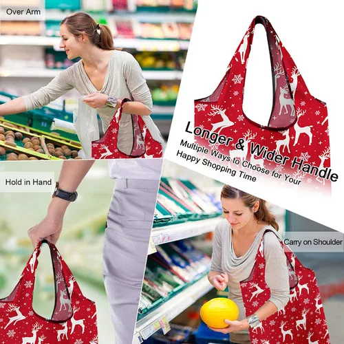 Miniatura 2 de BeeGreen Bolsas de comestibles reutilizables de Navidad con bolsa de almacenamiento con cremallera, paquete de 10 bolsas de compras reutilizables a
