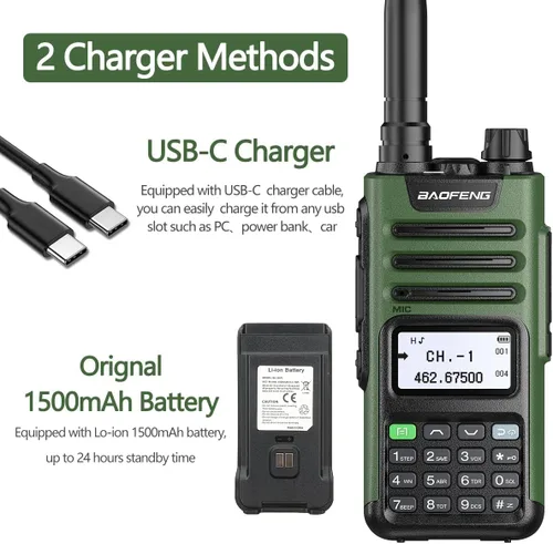 Miniatura 6 de BAOFENG Radio GMRS Portátil de Largo Alcance GM-15 Pro 8W Walkie Talkie con Auricular, Receptor de Clima NOAA, Repetidor GMRS Recargable, Radio