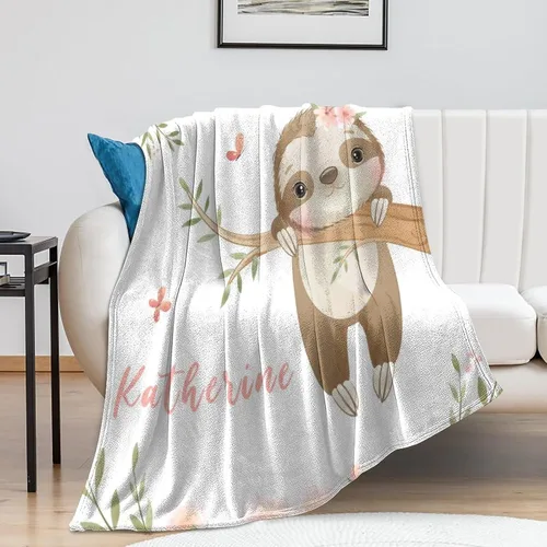 Miniatura 2 de Manta de bebé personalizada para niñas con nombre, manta de bebé personalizada con nombre de animales del bosque, manta de forro polar con nombre
