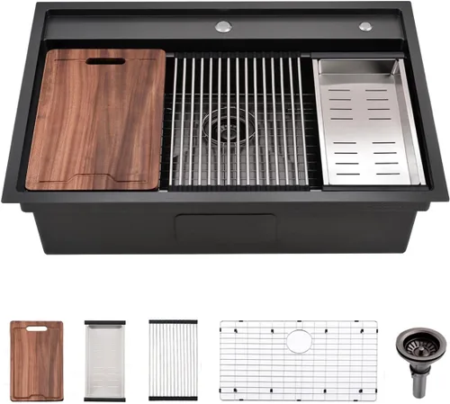 Miniatura 24 de Estación de trabajo de fregadero de cocina de 33 pulgadas - VOKIM 33 x 22 pulgadas, fregadero de cocina de montaje superior de 16 calibre, fregadero