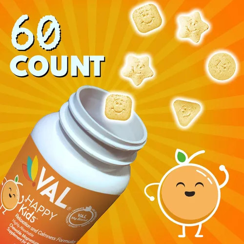 Miniatura 7 de VAL Kids Magnesio Fórmula para la Calma + Enfoque 100mg de Mg (Glicinato, Citrato, Taurato) + B6, D3, C Sin azúcar, sin OMG Tabletas