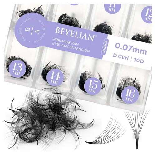 BEYELIAN Extensiones de pestañas prefabricadas con 500 abanicos de 0.003 in, 10D/20D C/D, extensiones de pestañas rizadas con volumen, extensiones