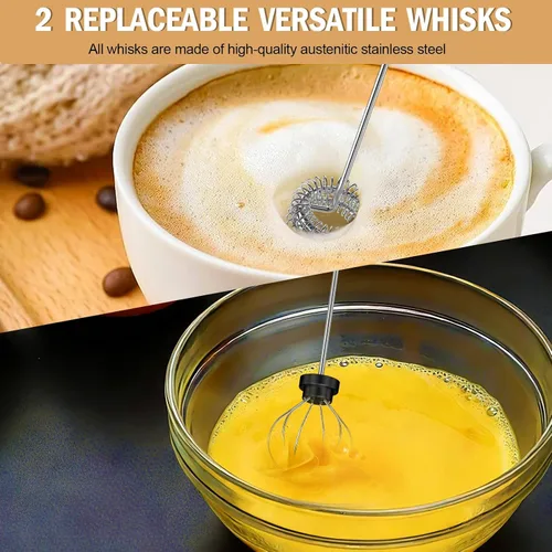 Miniatura 3 de Espumador de leche recargable de mano, batidor eléctrico con 3 velocidades, mezclador de bebidas de mano con 2 cabezales, varita portátil para café