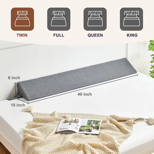 Miniatura 6 de IFNOW Almohada de cuña de cama de tamaño individual (40 x 6 x 10 pulgadas) para cabecero, relleno de espacio de colchón (0-8 pulgadas), cuña de cama