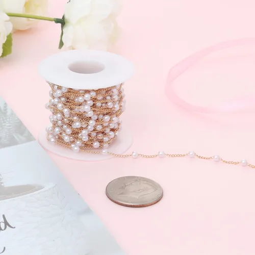 Miniatura 6 de UMAOKANG Cadena de Eslabones de Perlas de Imitación de 32.8 Pies Rollo de Cadena de Cuentas Cadena de Collar de Cobre a Granel con Carrete