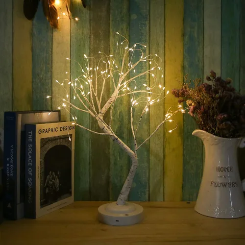 Miniatura 4 de 108 luces LED de árbol de abedul de mesa, lámpara de árbol de hadas bonsái, 8 modos de iluminación, temporizador y funciona con batería/USB, Blanco