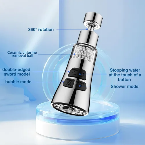 Miniatura 5 de Grifo de filtro de agua para fregadero, juego de filtro giratorio de 360° con 6 accesorios, extensor de rociador de 3 modos, purificador para quitar