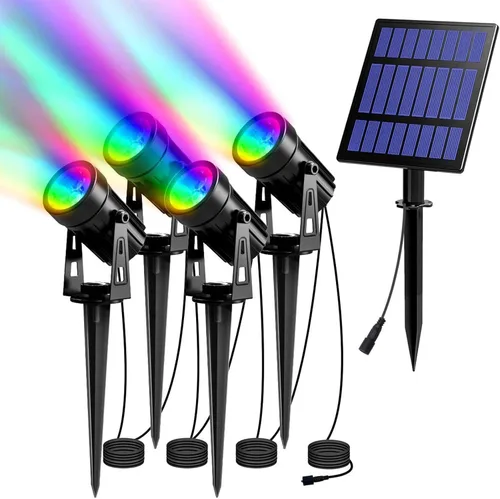 Miniatura 12 de T-SUN Focos solares al aire libre impermeables, luces de paisaje solares 2 en 1 LED para jardín, focos solares para árbol, jardín, estanque, piscina