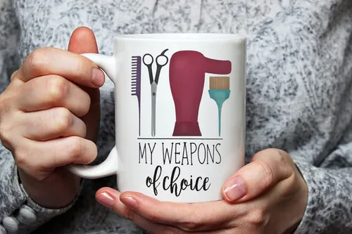 Miniatura 3 de Fonhark - Taza divertida - My Weapons of Choice (Hairdresser) - Para peluquería estilista peluqueros tazas peine secador cepillo tijeras, taza