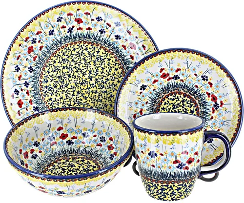Miniatura 9 de Cerámica polaca Blue Rose - Victoria - Juego de vajilla de 16 piezas color blanco roto - 4 ajustes de lugar - Ideal para cenas diarias, comidas