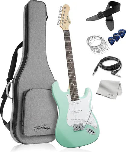 Ashthorpe - Guitarra eléctrica de 39 pulgadas, kit de guitarra de tamaño completo con bolsa acolchada, barra de trémolo, correa, cuerdas, cable,