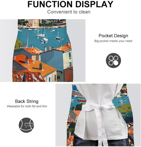 Miniatura 6 de MUSM Apron for Adults - 27.6 X 31.5 Inch, Heavy-Duty Polyester Aprons with Two Large Pockets, Waterproof Sea Scenery Pictures Kitchen Apron for