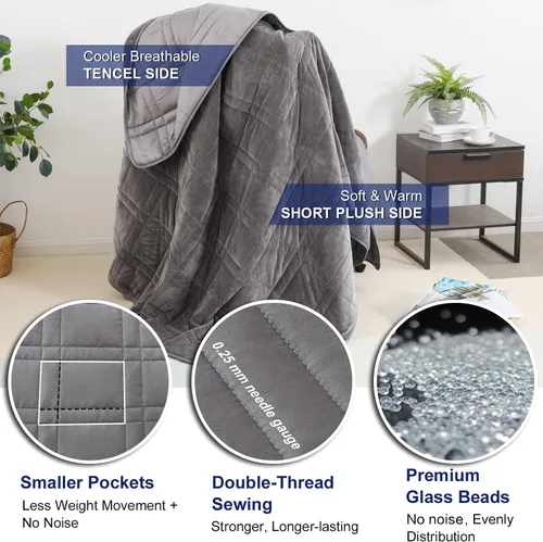 Miniatura 3 de OMYSTYLE Manta pesada reversible de 48x72 pulgadas y 15 libras para adultos, manta doble cara con peso de felpa corta cálida y tela Tencel fresca
