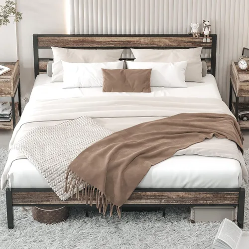 Miniatura 3 de LIKIMIO Base de cama California King con cabecero, fácil montaje, sin ruido, no necesita somier, marcos de soporte de metal resistentes y pesados