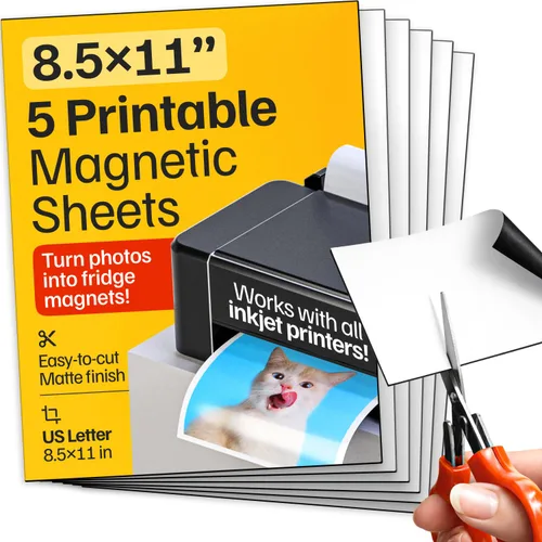 Hojas magnéticas imprimibles, 5 unidades, mate (8.5 x 11 pulgadas), papel magnético flexible optimizado para inyección de tinta, no adhesivo, ideal