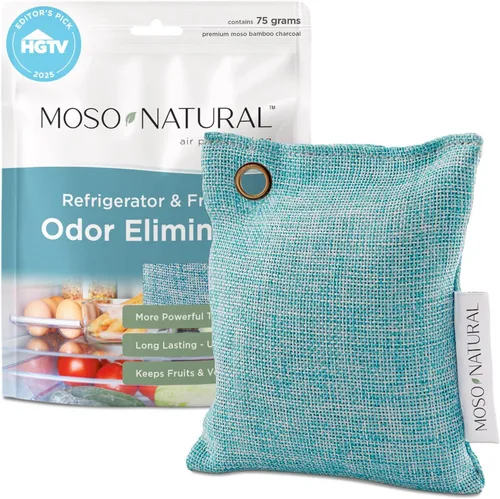 Moso Natural Eliminador de olores para refrigerador y congelador. Vida útil de dos años. Más potente que el bicarbonato de sodio. Absorbente de