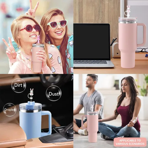 Miniatura 7 de 3 tapas de silicona para popote de Pascua para vaso Stanley Cup de 30 oz/40 onzas, accesorios reutilizables para popotes para beber, lindo conejo 3