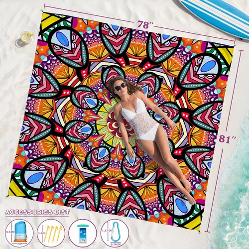 Miniatura 112 de Famstar Beach Blanket Oversized Extra Large 78"X81"/10'X9',Waterproof Sandproof Beach Blanket 2-8 Adults Lightweight Durable for Travel Camping