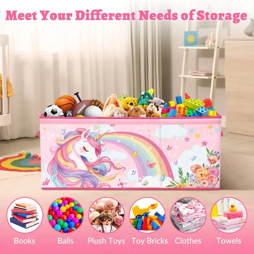 Miniatura 4 de decalsweet Caja de juguetes para niños, contenedor de almacenamiento plegable con asas para tapas para niños y niñas, caja organizadora de juguetes