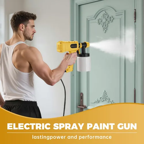 Miniatura 2 de Pulverizador de pintura de 400 W, 3 patrones de pulverización Hvlp pistola de pintura en aerosol, ancho y flujo de pulverización ajustables, Amarillo