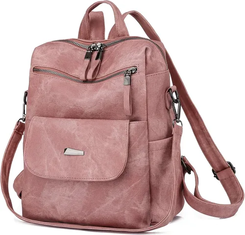 Miniatura 6 de Bolso tipo mochila para mujer, diseño multiusos, bolsos y bolso de hombro de piel sintética, Rosado, L, Mochilas de viaje casuales escolares